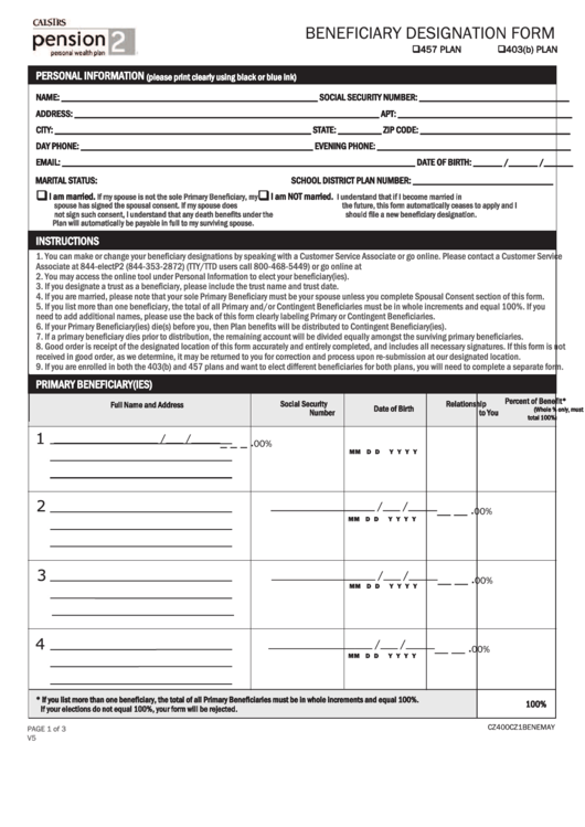 Beneficiary Designation Form - Calstrs Forms printable pdf download