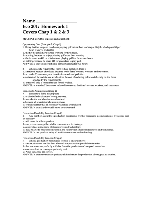 Intro To Macroeconomics Worksheet With Answer Key Printable pdf
