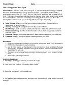 Energy In The Rock Cycle - Student Sheet