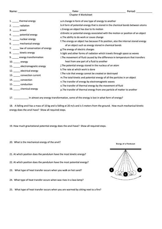 Forms Of Energy Worksheet Printable pdf