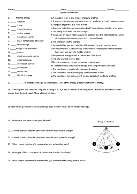 Forms Of Energy Worksheet Answer Key