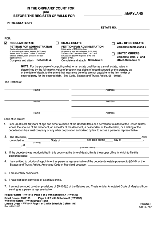 Form 1112 - Register Of Wills