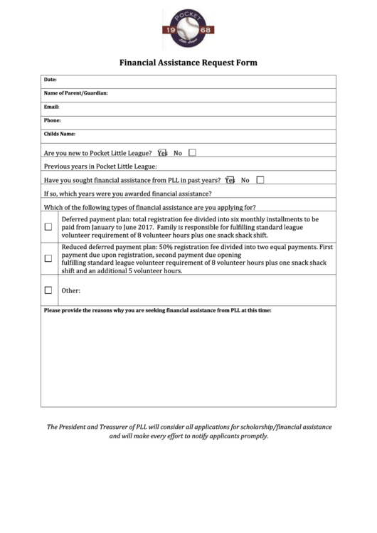Fillable Financial Assistance Request Form Printable Pdf Download