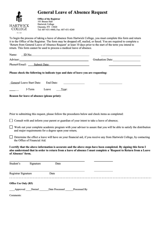 General Leave Of Absence Request Printable pdf