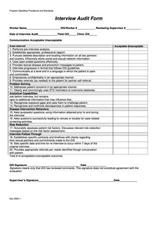 Interview Audit Form Printable pdf