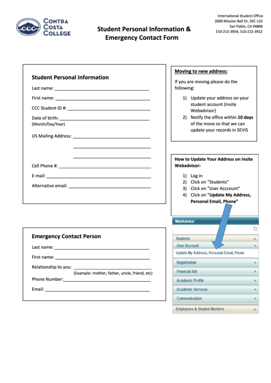Fillable Student Personal Information Printable pdf