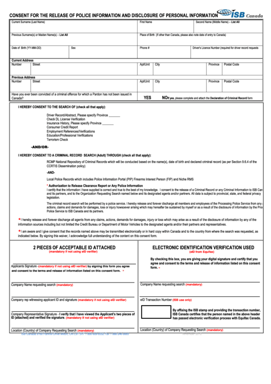 Fillable Canada Consent Form Printable pdf