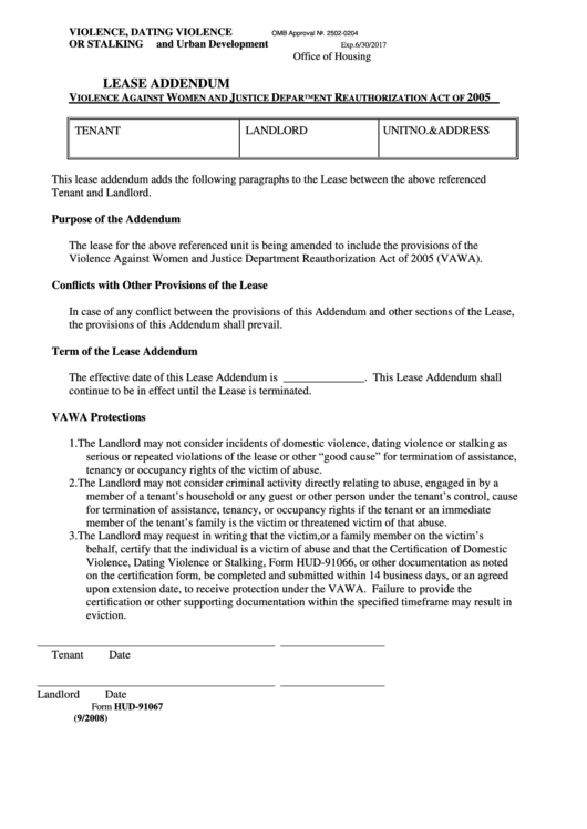 Fillable Lease Addendum Form Printable pdf