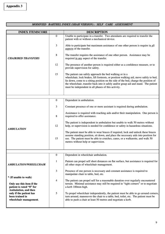 Modified Berthel Index Form Printable pdf