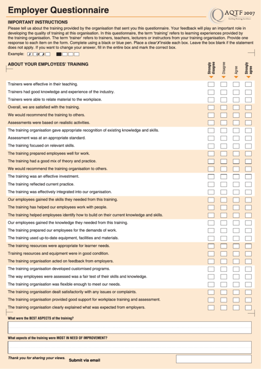 Fillable Employer Questionnaire Printable pdf