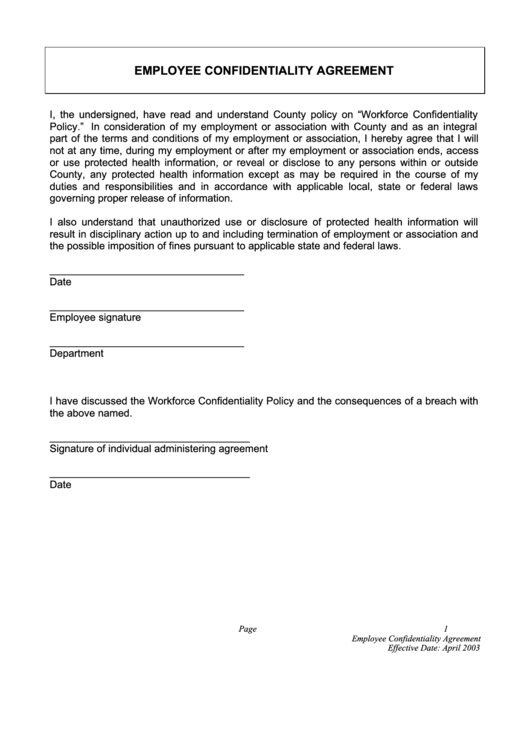 Confidentiality Agreement Form Printable pdf