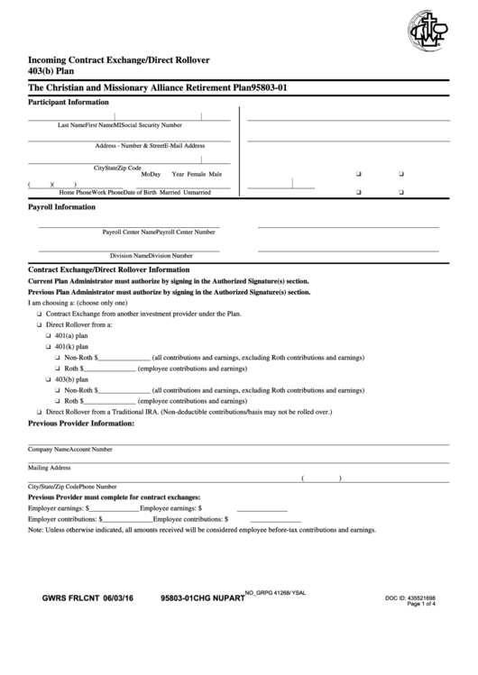 Incoming Contract Exchange/direct Rollover Printable pdf
