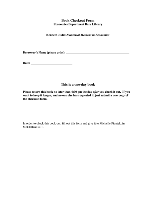 Book Checkout Form Printable pdf
