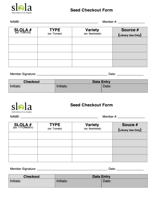 Seed Checkout Form Printable pdf