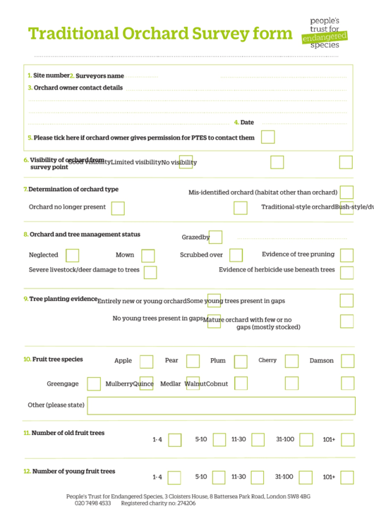 Traditional Orchard Survey Form Printable pdf