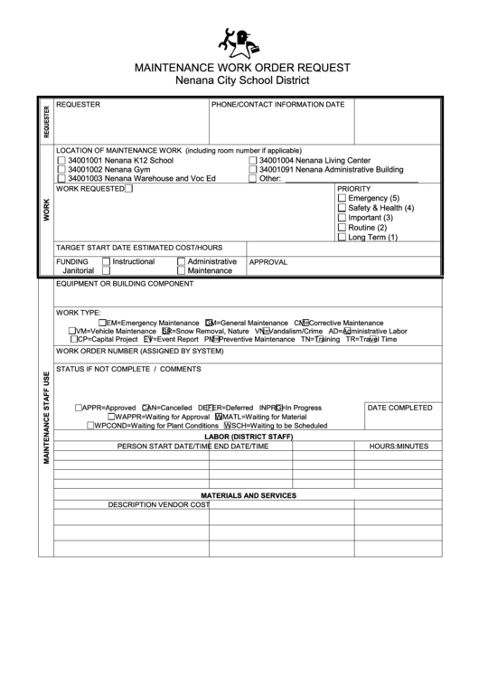 Maintenance Work Order Request Printable pdf