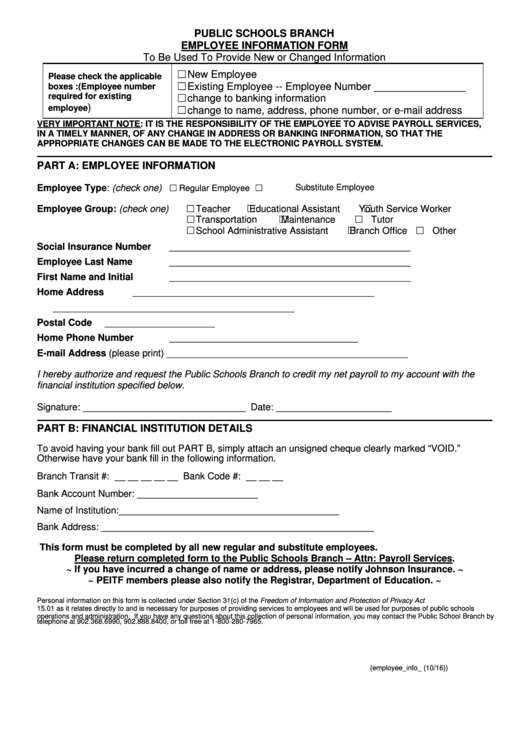 Employee Information Form Printable pdf