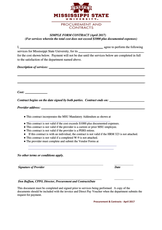 Fillable Simple Form Contract Printable pdf
