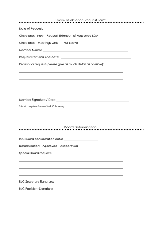 Leave Of Absence Request Form. Board Determination Printable pdf