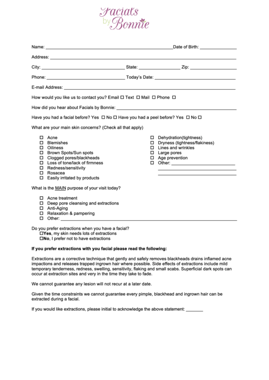New Client Registration Form Printable pdf