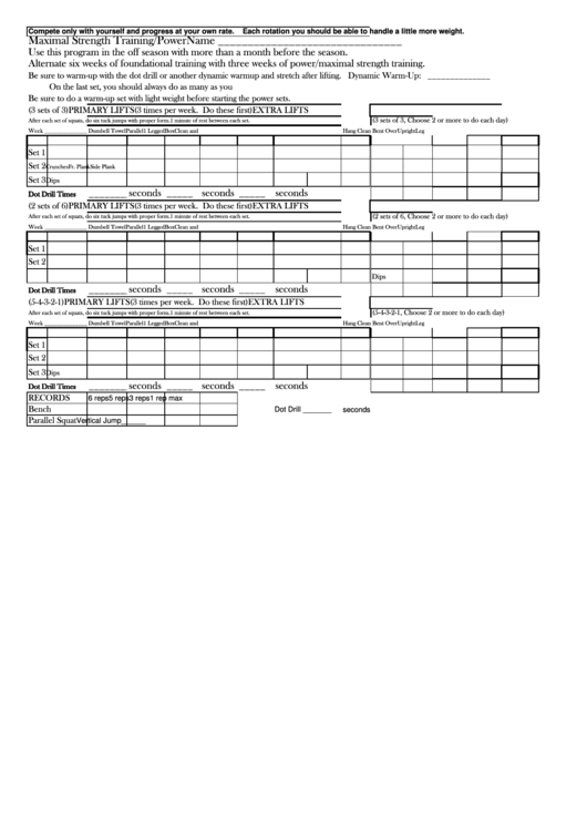 Maximal Strength/power (3 Day) Template Printable pdf