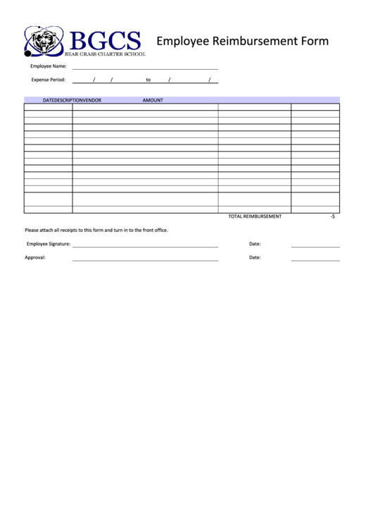 Employee Reimbursement Form Printable pdf
