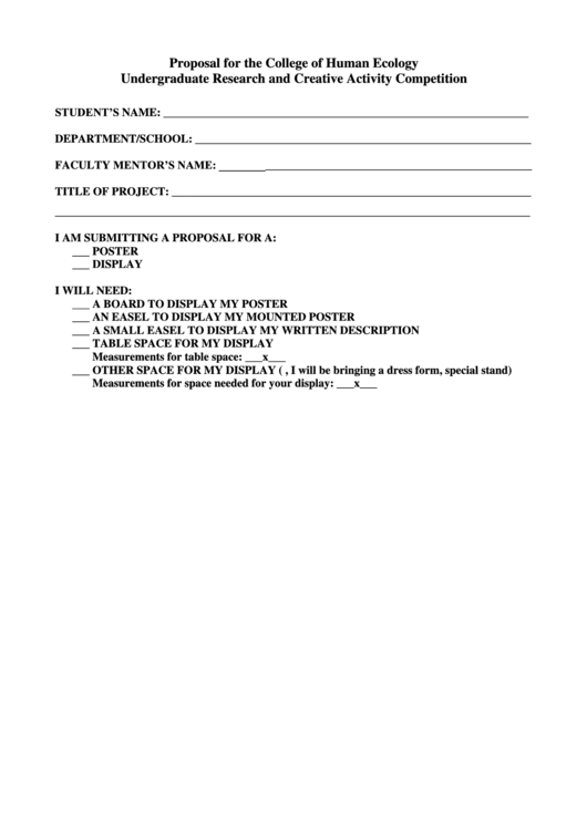 Proposal For Research Form Printable pdf