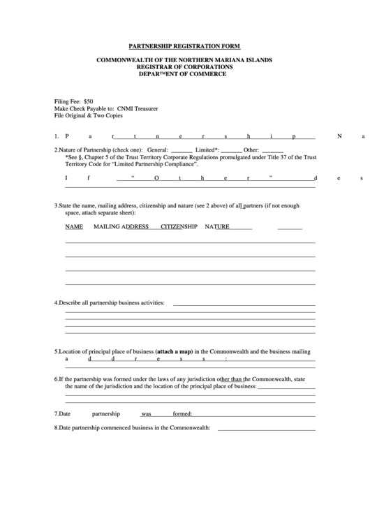 Partnership Registration Form Printable pdf