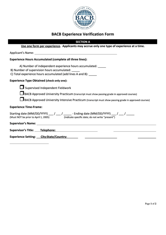 Experience Supervision Form Printable pdf
