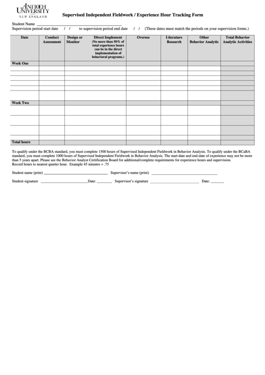 Experience Hour Tracking Form Printable pdf