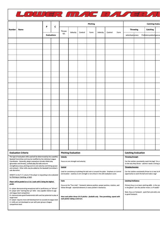 Printable Baseball Evaluation Form Printable World Holiday