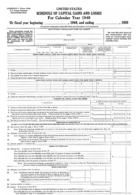 Form 1120 Schedule C - Schedule Of Capital Gains And Losses - 1949 Printable pdf