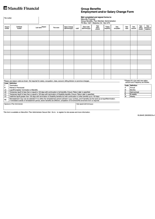 Employment And Salary Change Form Printable pdf