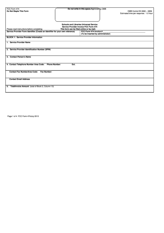 Fcc Form 474 - Schools And Libraries Universal Service Service Provider Invoice Printable pdf