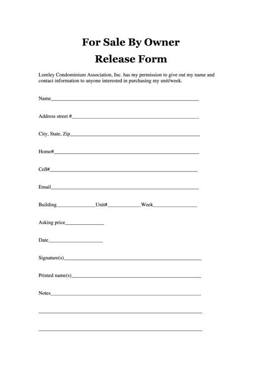 For Sale By Owner Release Form Printable pdf