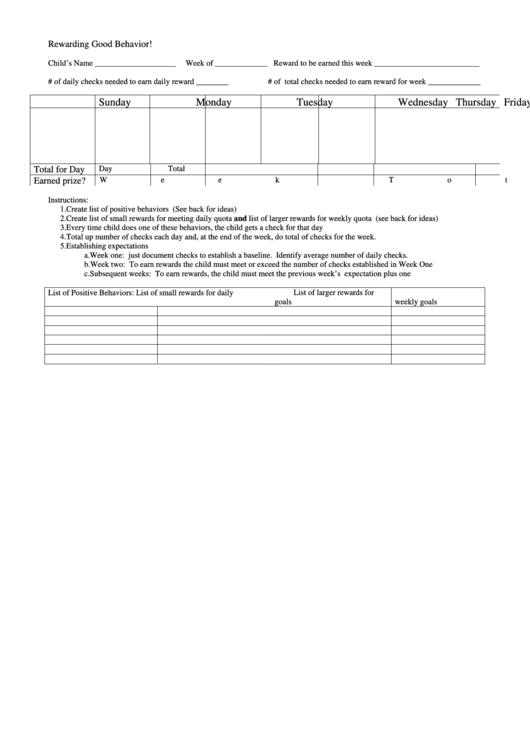 Rewarding Good Behavior Star Chart Printable pdf