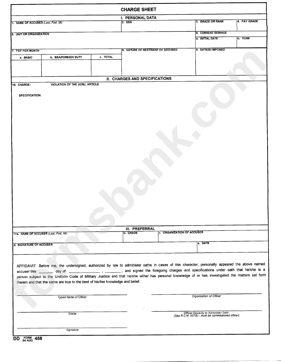 Dd Form 458 - Charge Sheet