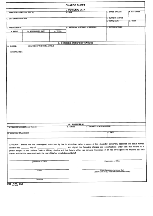 Dd Form 458 Charge Sheet printable pdf download