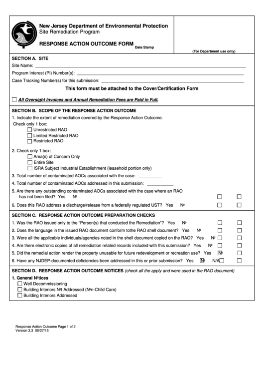 Fillable Response Action Outcome Form Printable pdf