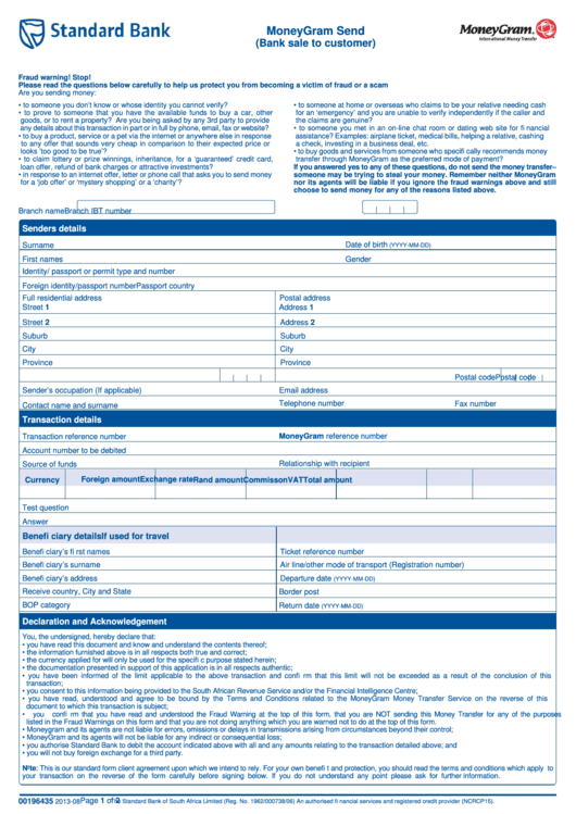 Fillable Moneygram Send Form Printable pdf