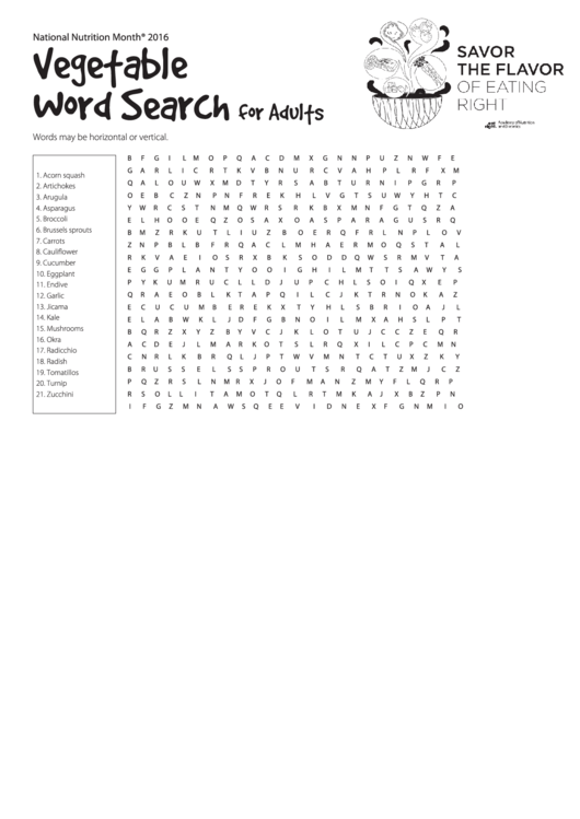 Vegetable Word Search For Adults Printable pdf