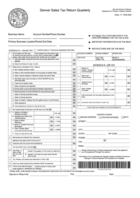 Fillable Denver Sales Tax Return Quarterly Form Printable pdf