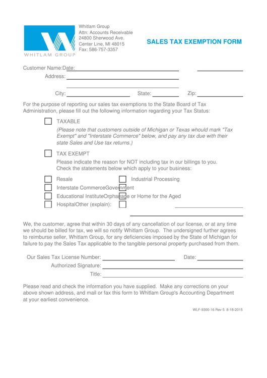 Sales Tax Exemption Form Printable pdf