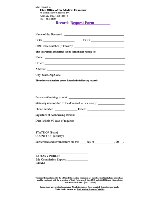 Records Request Form Printable pdf