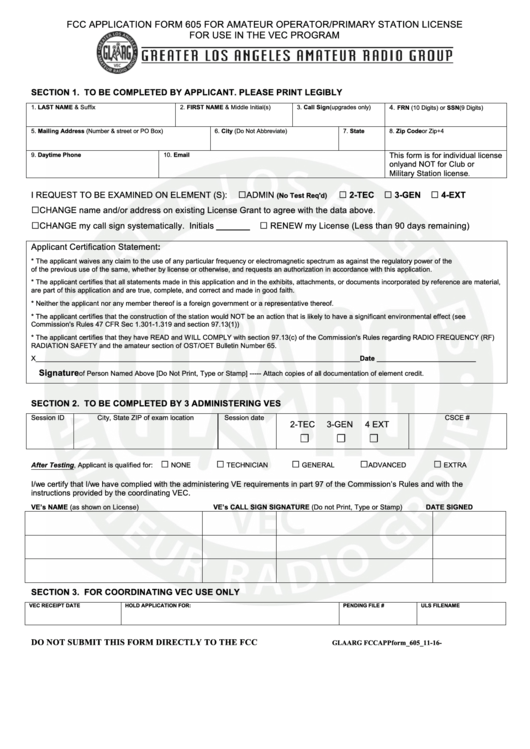 Fillable License Application Form 605 Printable pdf