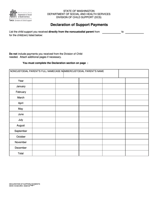 Declaration Of Support Payments Printable pdf