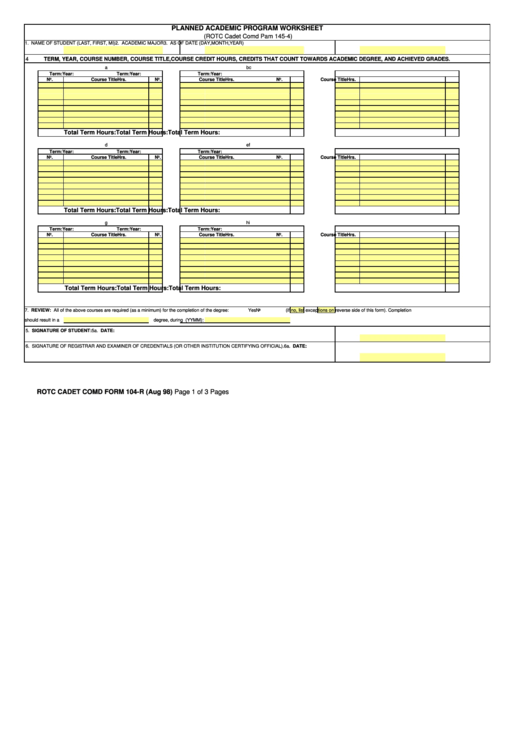 Form 104-R - Planned Academic Program Worksheet Printable pdf
