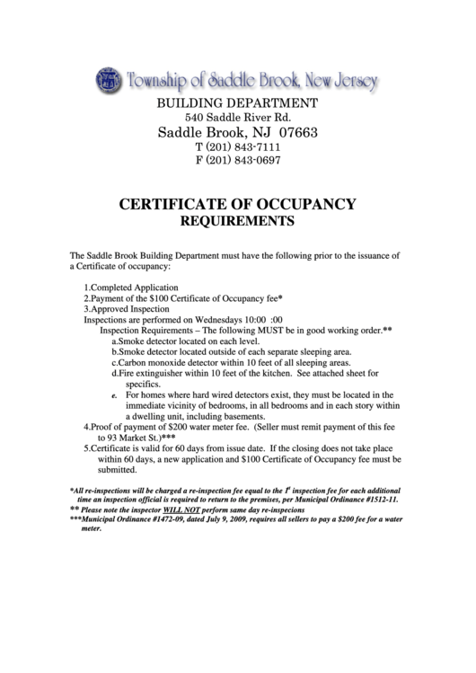 Certificate Of Occupancy Template