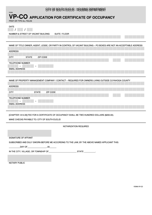 Application For Certificate Of Occupancy Printable pdf