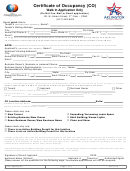Certificate Of Occupancy (Co) - Walk In Application Only Printable pdf